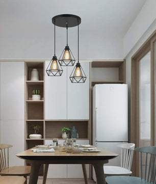 Industriële Hanglamp Zwart - Diamant Kooi Design - 3-Lichts