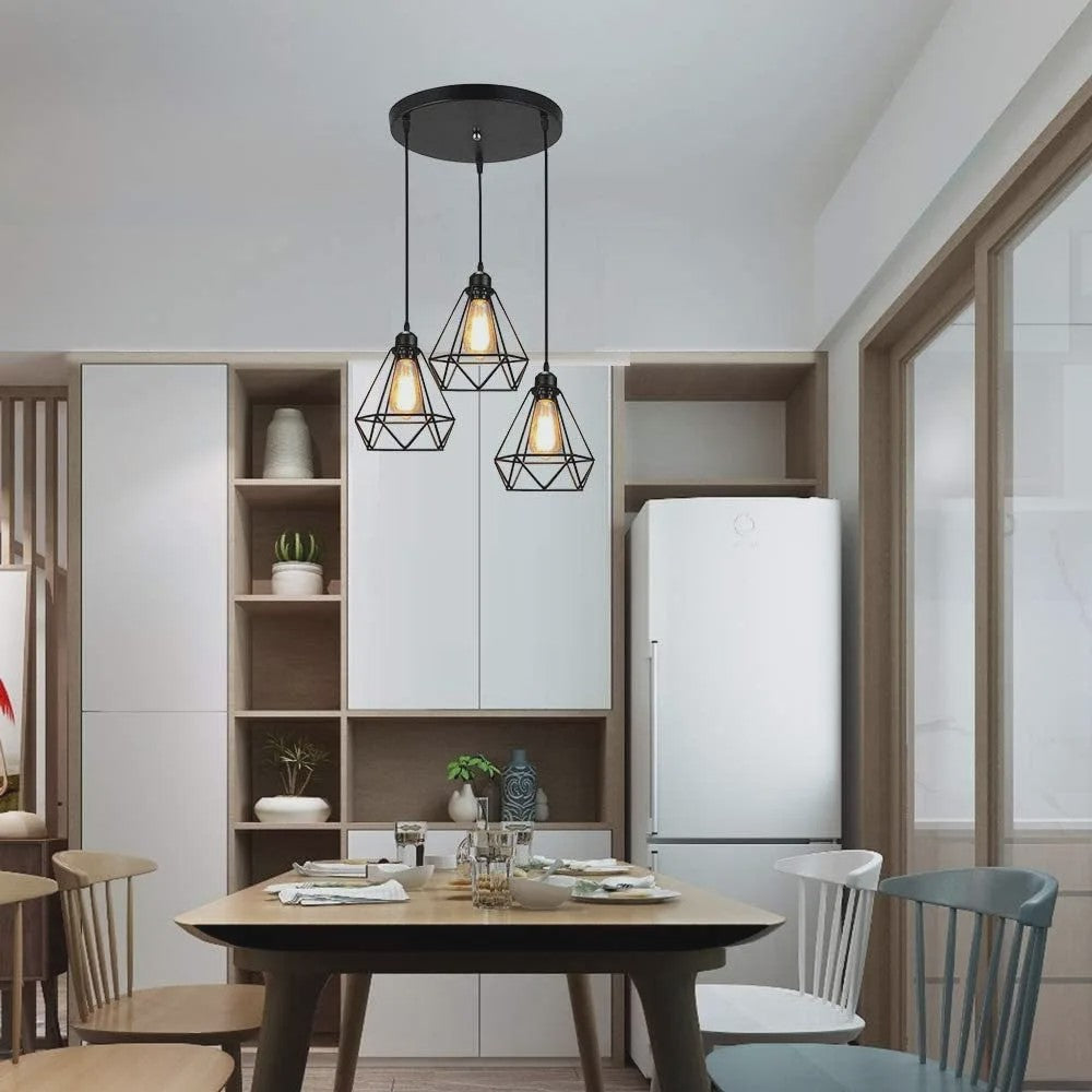 Industriële Hanglamp Zwart - Diamant Kooi Design - 3-Lichts