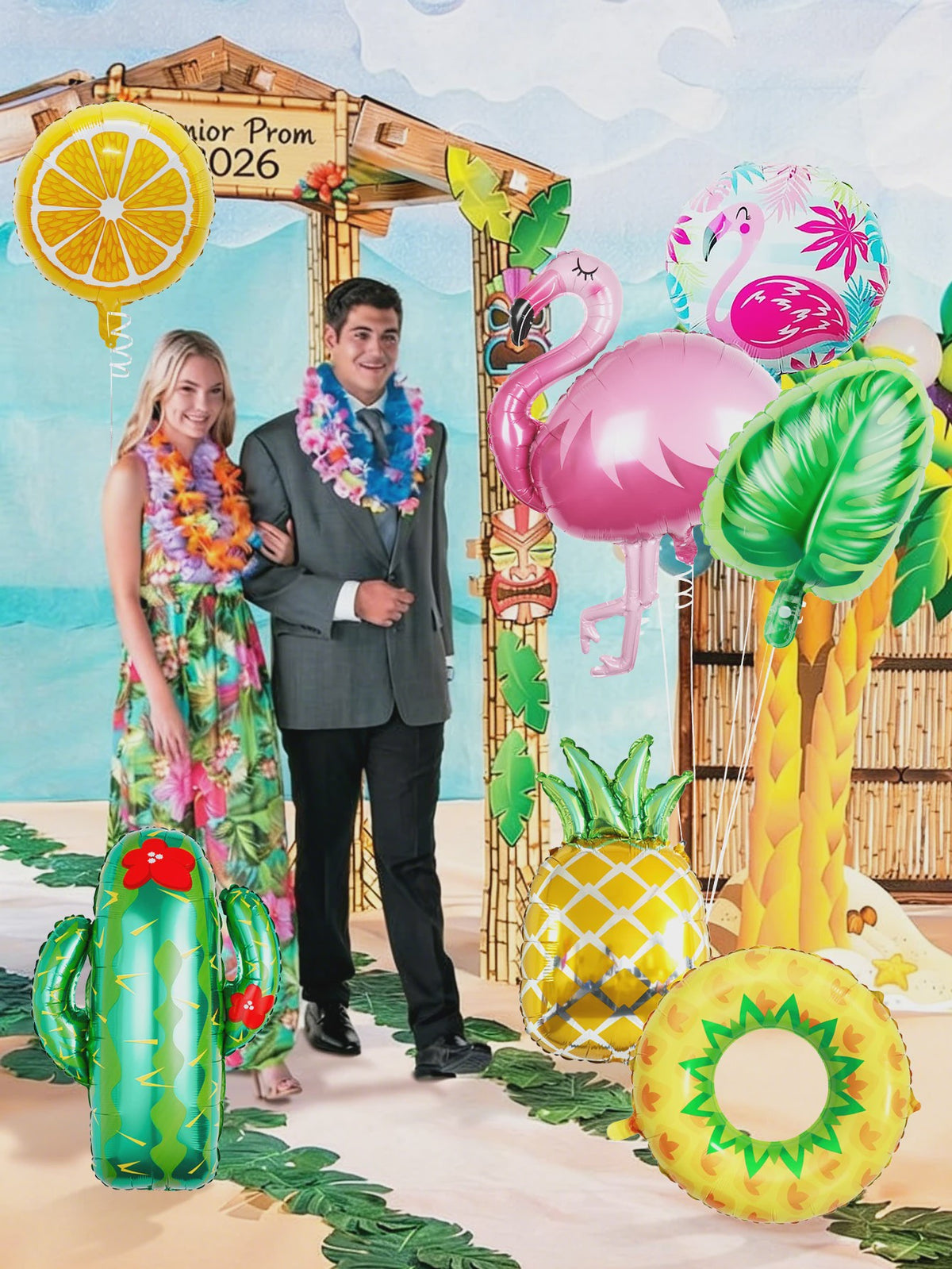 8-delige Tropische Feestballonnen Set met Flamingo, Ananas, Cactus & Citrus