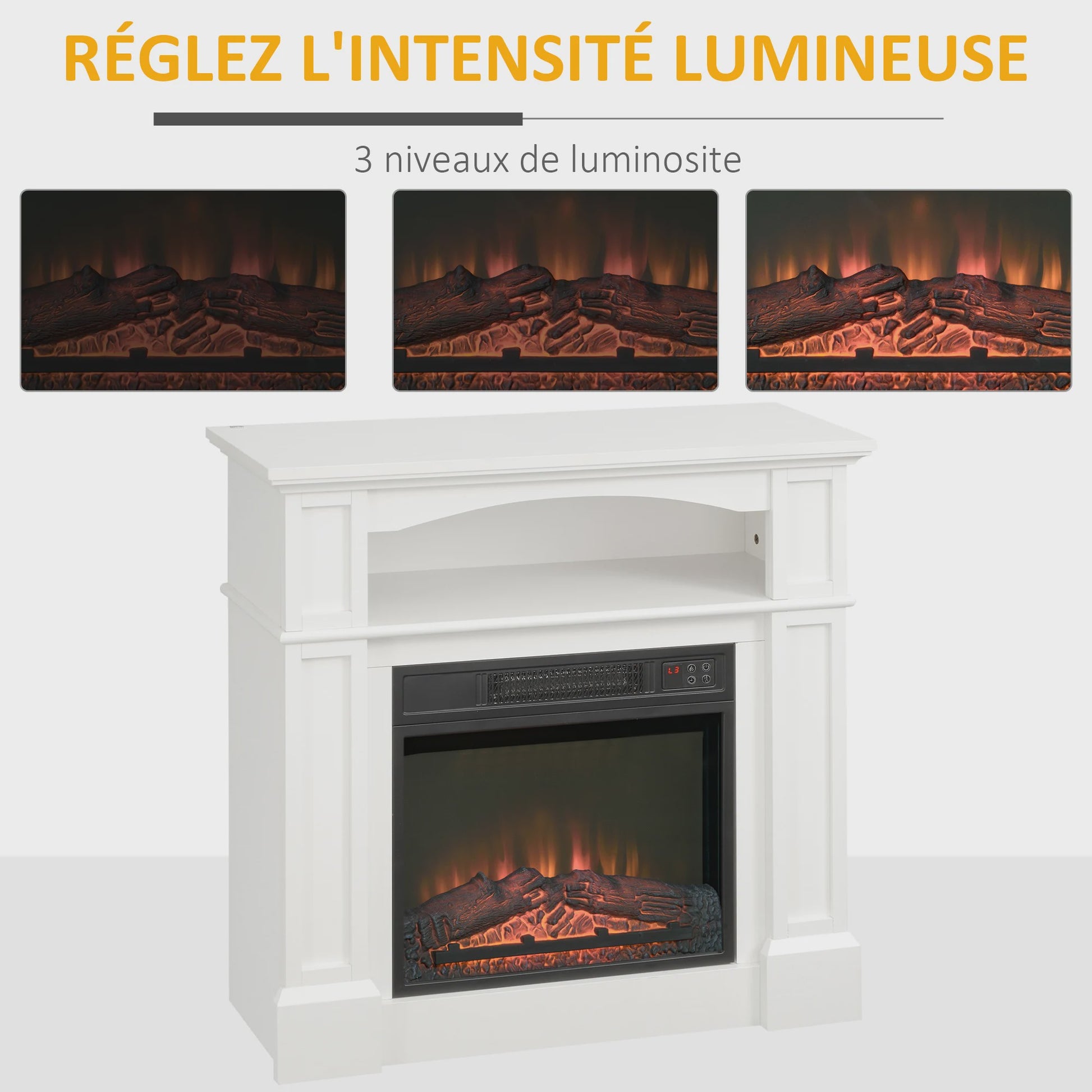 HOMCOM Elektrische Haard met LED Vlammen, Verwarmingsfunctie en Afstandsbediening - Wit