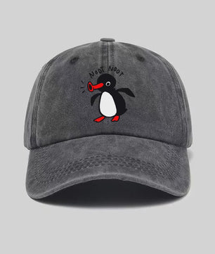 Stoere Katoenen Baseball Cap met Cartoon Pinguïn - Gebogen Klep & Zonbescherming