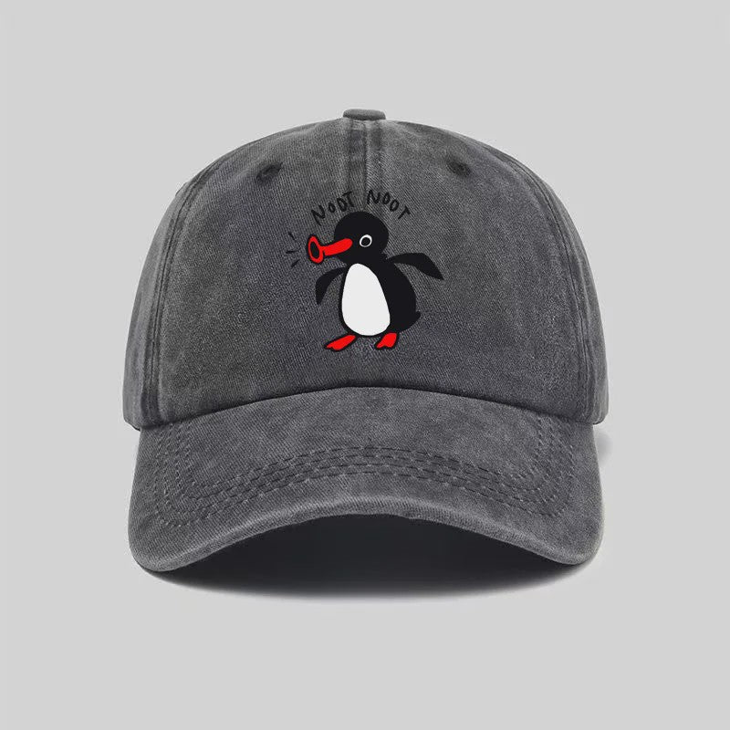 Stoere Katoenen Baseball Cap met Cartoon Pinguïn - Gebogen Klep & Zonbescherming