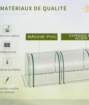 Outsunny Mini Tunnel Kas met Staalframe, UV-bescherming en 4 Roldeuren - 3.95m Lengte