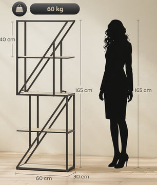 Industriële Boekenkast 5 Lagen met Open Planken en Stalen Frame - 60x30x165 cm Eikenlook