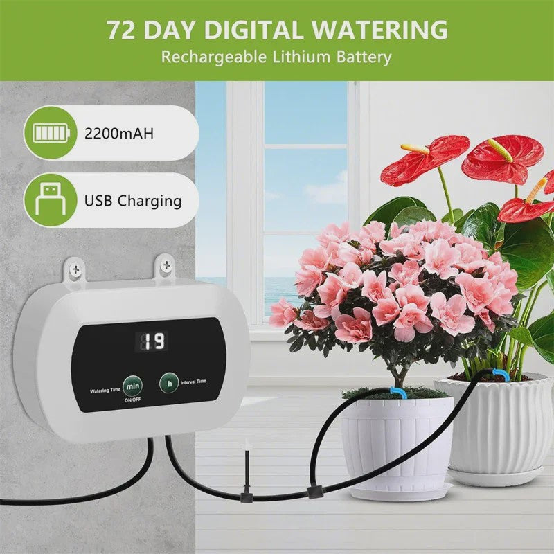 Automatisch Bewateringssysteem voor Planten met Timer, Ingebouwde Batterij & USB Opladen