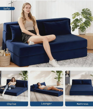2-in-1 Fluweel Slaapbank - Comfortabele 2-zits Bank met Afneembare Hoes