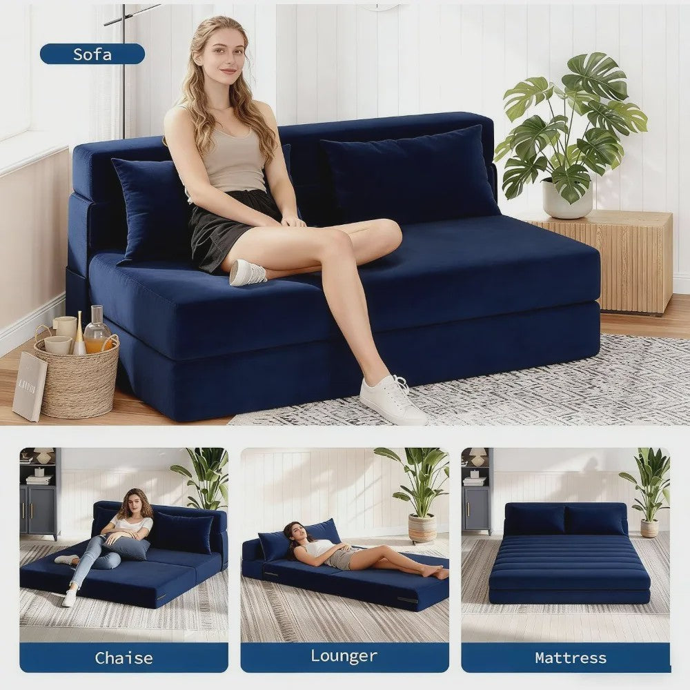 2-in-1 Fluweel Slaapbank - Comfortabele 2-zits Bank met Afneembare Hoes