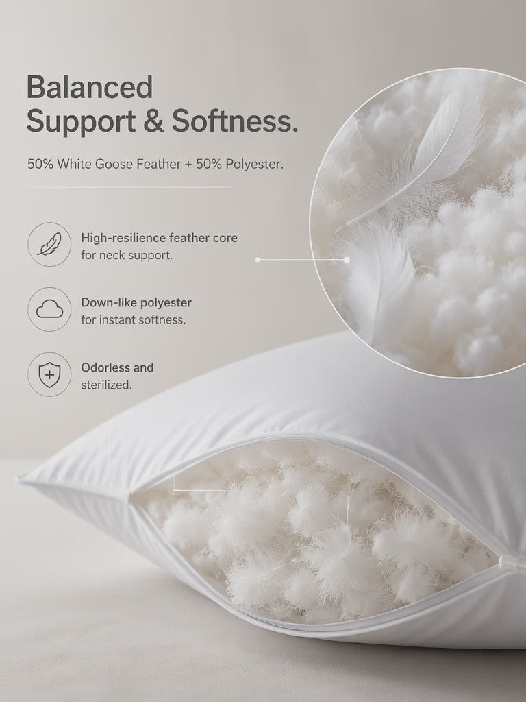 Set van 2 of 4 Luxe Kussens: 50% Ganzendons & 50% Polyester | 100% Katoenen Tijk