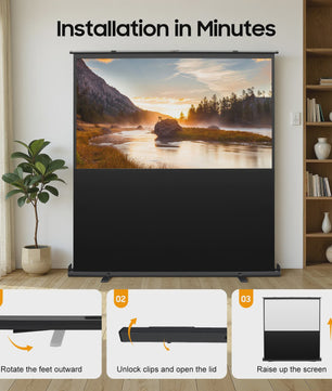 80 Inch Draagbaar Projectiescherm met Verhoogbaar Frame - 16:9, 4K/8K Ultra HD, 160° Kijkhoek, HDR/3D