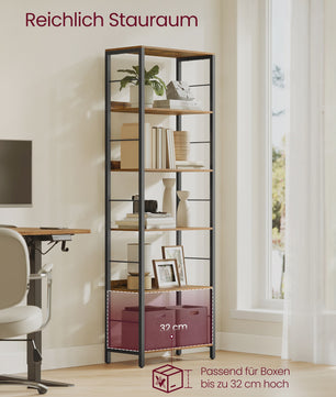 VASAGLE Hoge Boekenkast met 6 Planken - Stijlvolle Opbergkast met Metalen Frame
