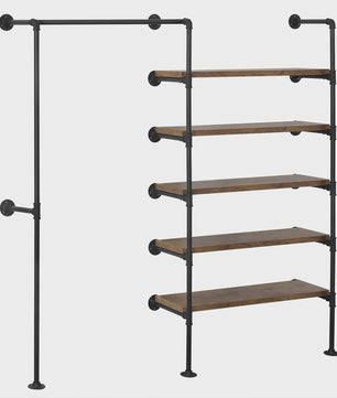 Industriële Kapstok met Wandrek - Vintage Stijl Kledingrek & Opbergplanken
