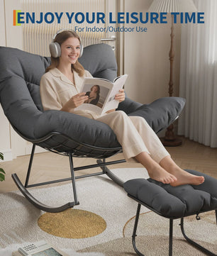 Oversized Papasan Schommelstoel Buiten - Comfortabele Lounge Stoel met Voetenbank