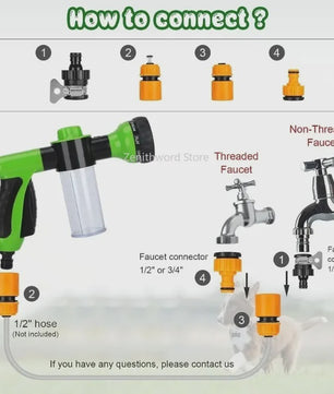 Multifunctionele Hondendouche Spuitpistool 8-in-1 met Schuimfunctie - Ideaal voor Huisdieren, Auto & Tuin