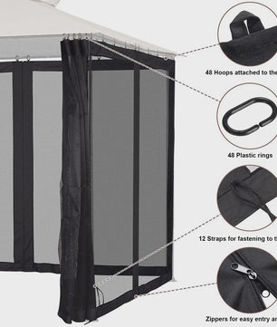 Muggennet voor Gazebo - 300x300cm of 360x360cm - Insectenwering met Ritsen