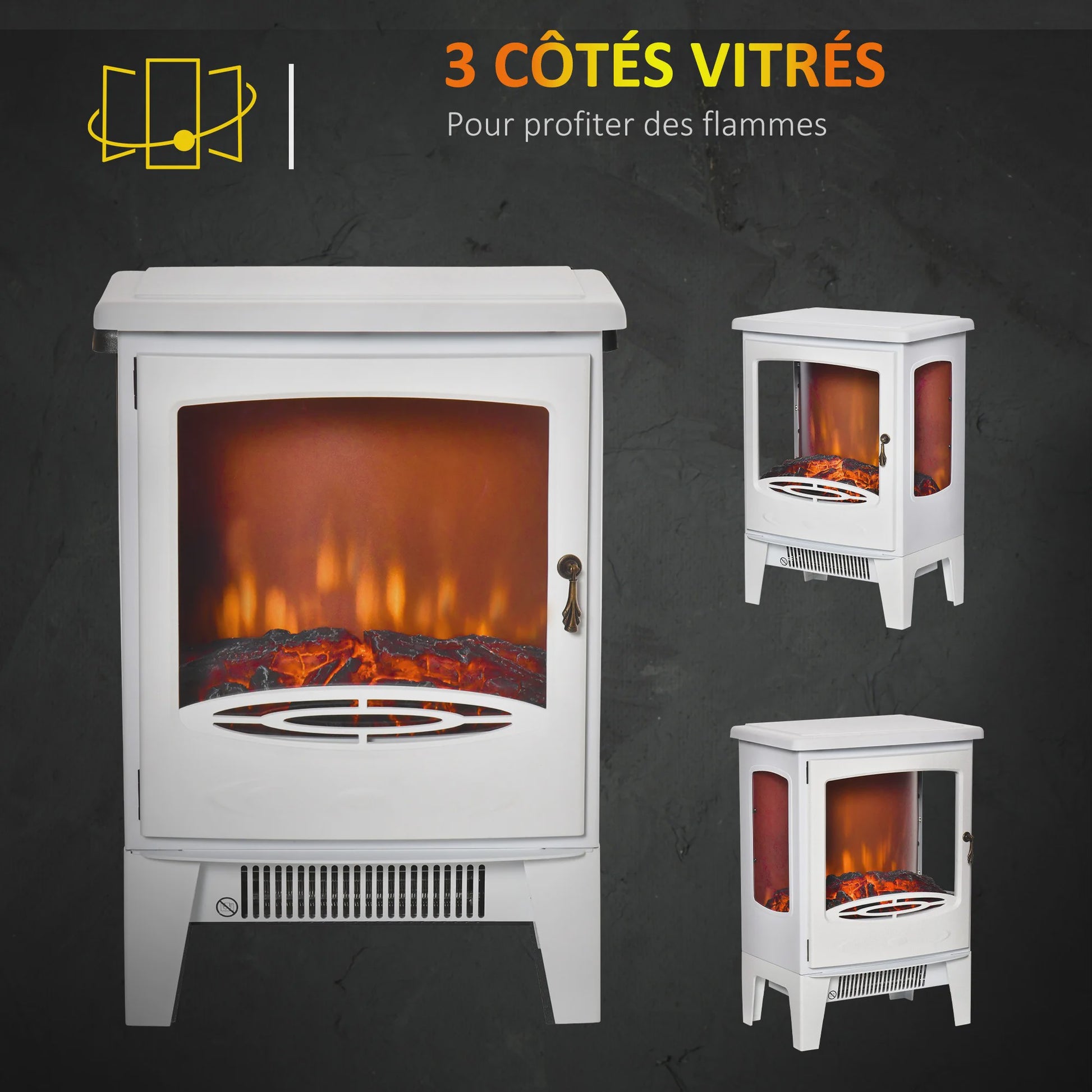 Elektrische Sfeerhaard Neo-Retro Stijl - Wit, 900W met Verstelbare LED Vlammen