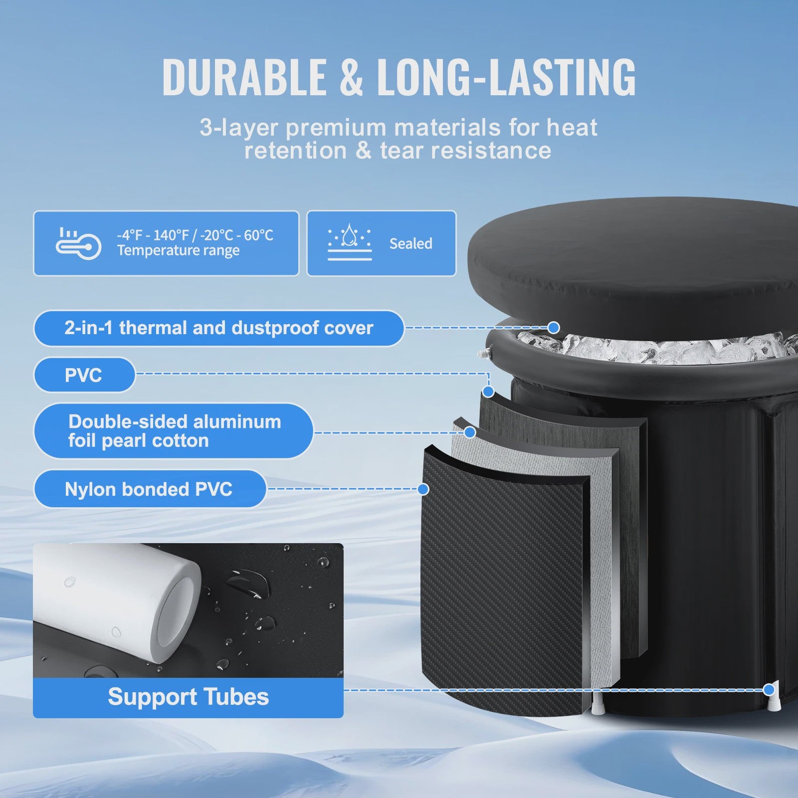 Draagbare Opblaasbare Ice Bath Tub voor Koudwatertherapie en Spierherstel