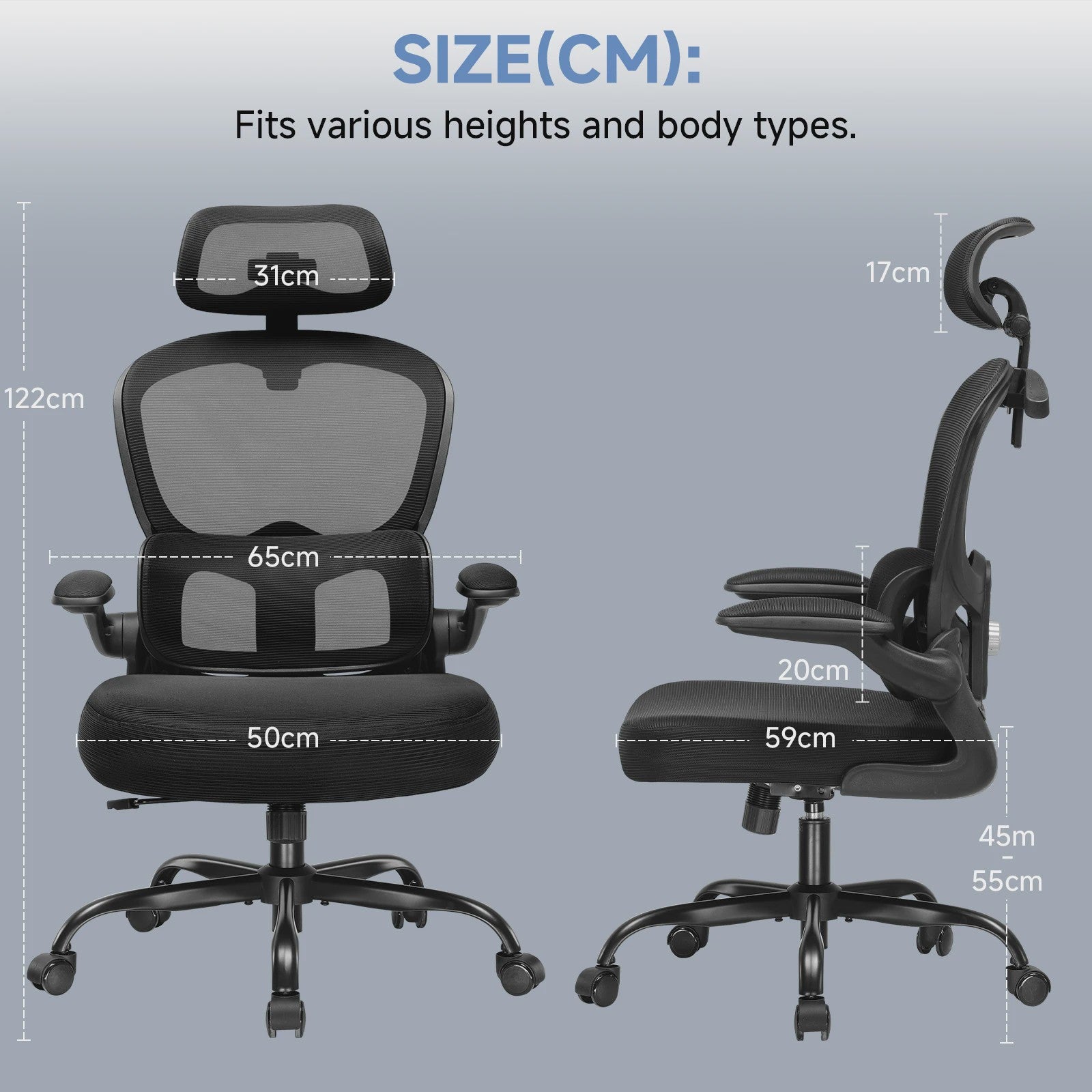 Ergonomische bureaustoel met 3D hoofdsteun, lendensteun en geïntegreerde kledinghaak
