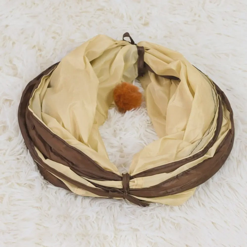 Opvouwbare Katten Speeltunnel - Interactief Speelgoed voor Katten & Konijnen - Beige/Bruin