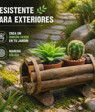 Rustieke Houten Plantenbak voor Succulenten & Cactussen - Handgemaakt Log Decor 20x12cm