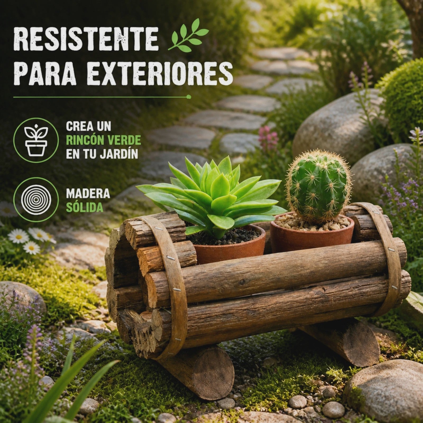 Rustieke Houten Plantenbak voor Succulenten & Cactussen - Handgemaakt Log Decor 20x12cm