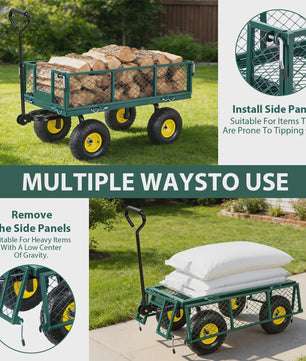 Zware Stalen Tuinwagen 900LBS - 2-in-1 Convertible Transportkar met 10" All-Terrain Wielen & Verstelbare Handgreep