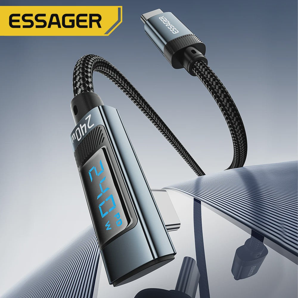 Essager 240W USB-C Kabel 90 Graden Hoek PD Snelladen met Digitale Display