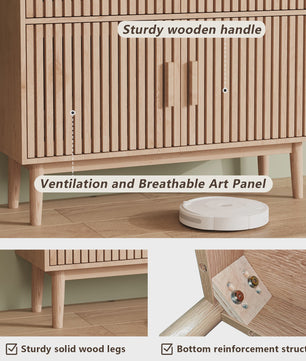 Simurq Sideboard / Buffetkast 100x35x80cm - 2 Lades, 2 Deuren, Massief Houten Poten & Lamellenpanelen