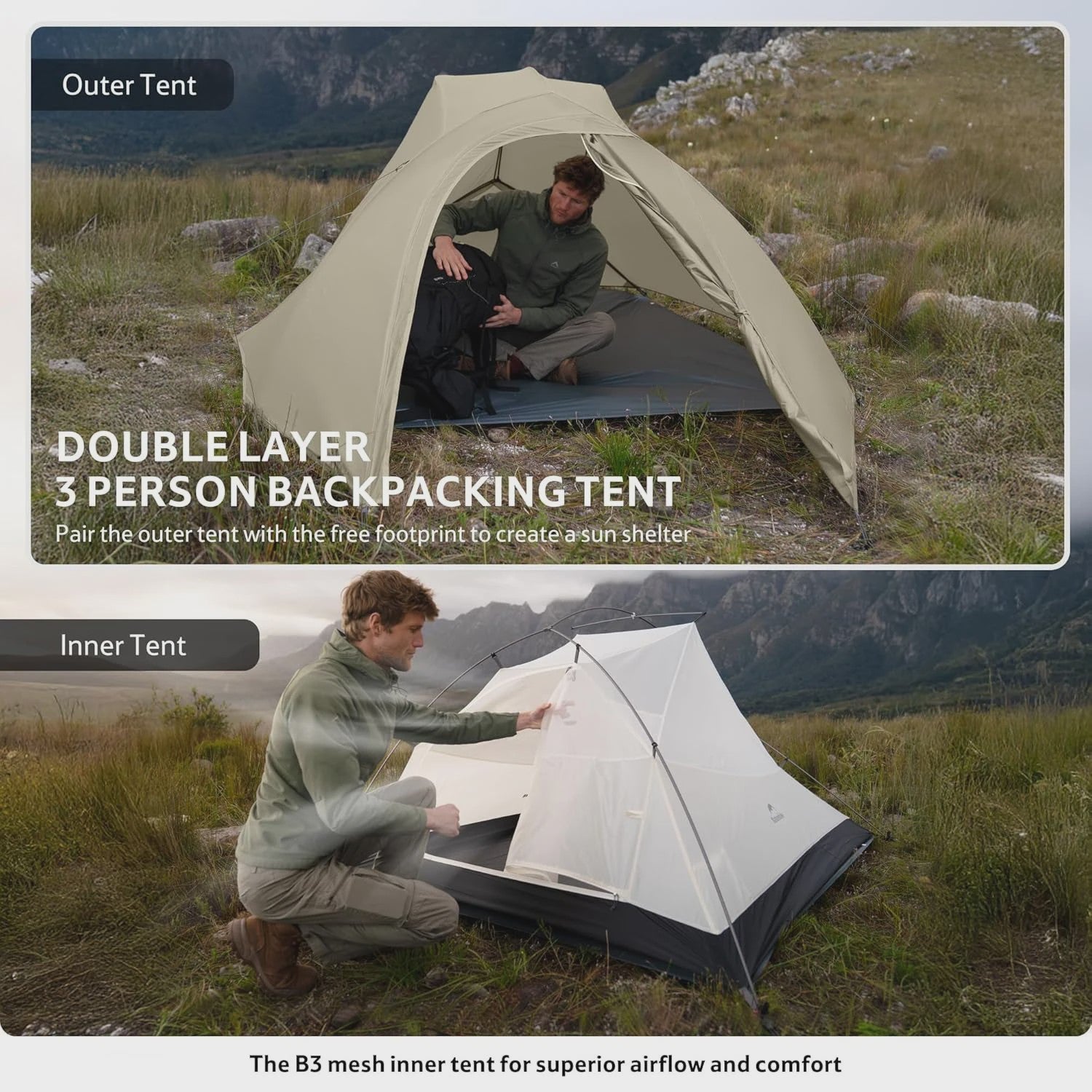 Naturehike Cloud Up PRO 3-Persoons Tent - Ultralicht & Waterdicht voor Outdoor Avonturen