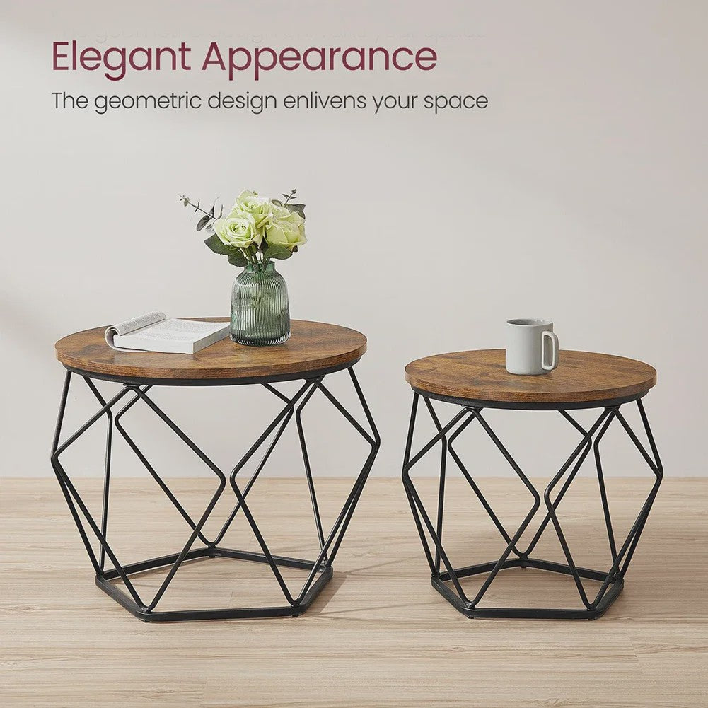 Set van 2 Ronde Salontafels - Modern Industrieel Design met Metalen Frame