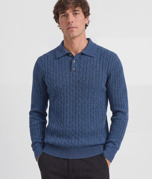 Heren Kabel Gebreide Polo Trui - Casual Slim Fit Herfst Winter