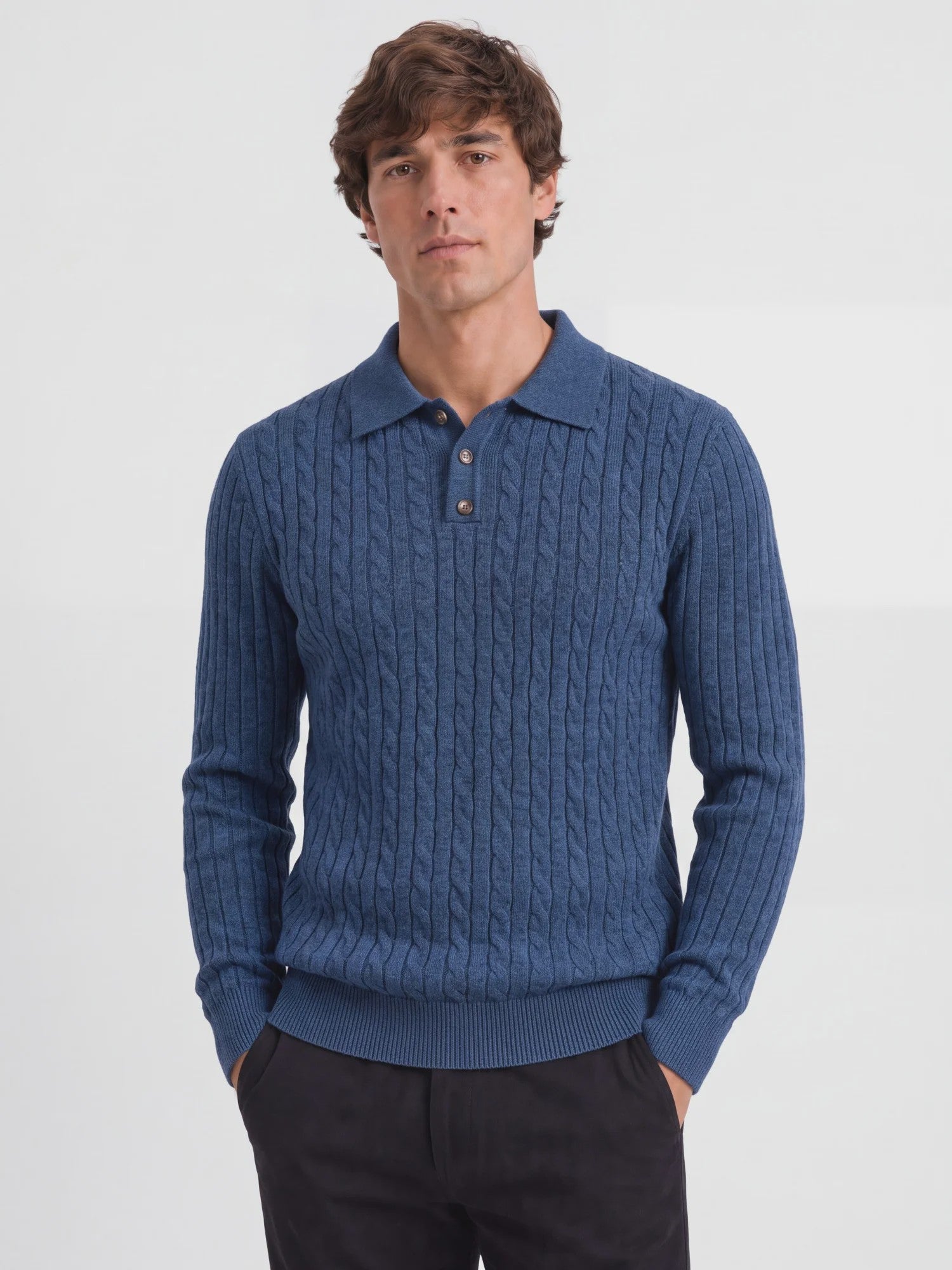 Heren Kabel Gebreide Polo Trui - Casual Slim Fit Herfst Winter