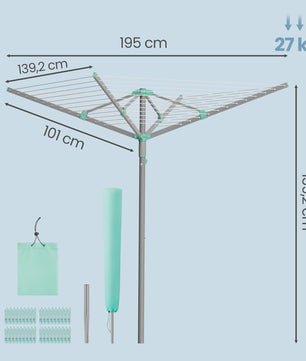SONGMICS Rotatie Waslijn Buiten - 45 Meter Droogruimte, Opvouwbaar en Weerbestendig