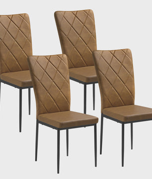 Set van 4 Luxe Eetkamerstoelen met Hoge Rugleuning - Gestoffeerd Velours & Stalen Poten