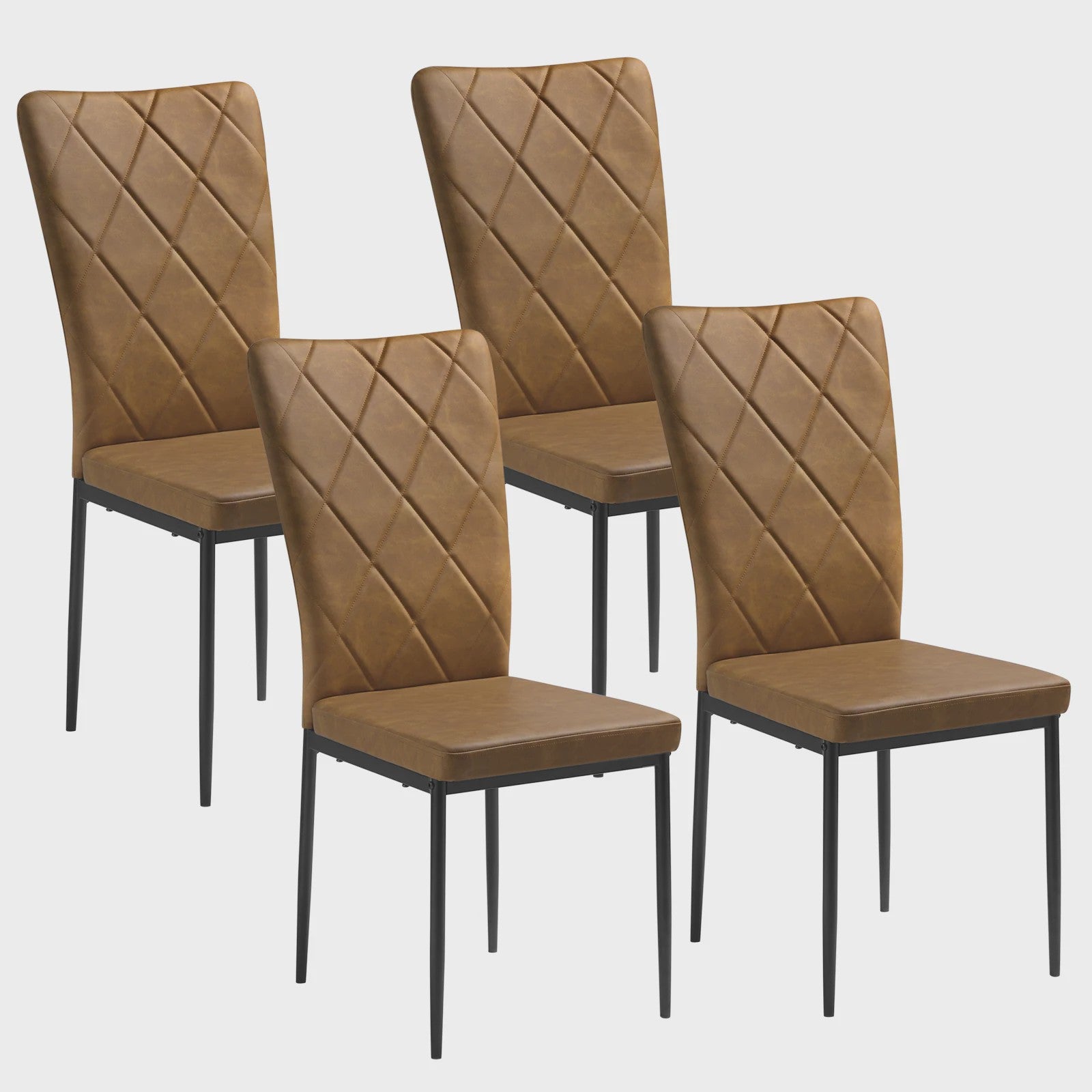 Set van 4 Luxe Eetkamerstoelen met Hoge Rugleuning - Gestoffeerd Velours & Stalen Poten