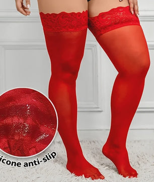 Ultra Dunne Kant Kousen tot Boven de Knie voor Plus Size Dames - Zwart & Wit
