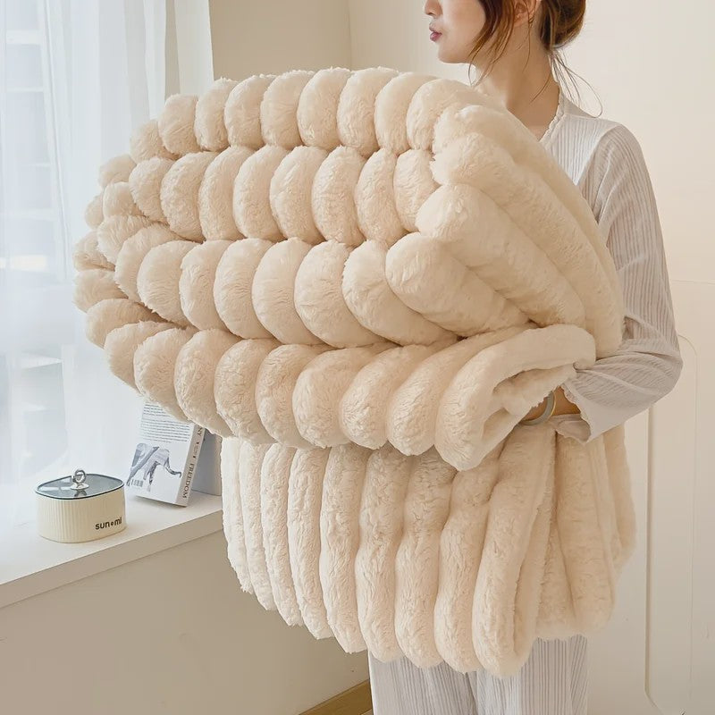 Luxe Verdikte Flanel Deken met Brede Strepen - Multifunctioneel voor Bank, Bed & Dutjes