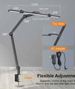 LED Bureaulamp met Klem - Flexibele Architect Lamp voor Kantoor met Sfeerverlichting & Automatisch Dimmen (24W)