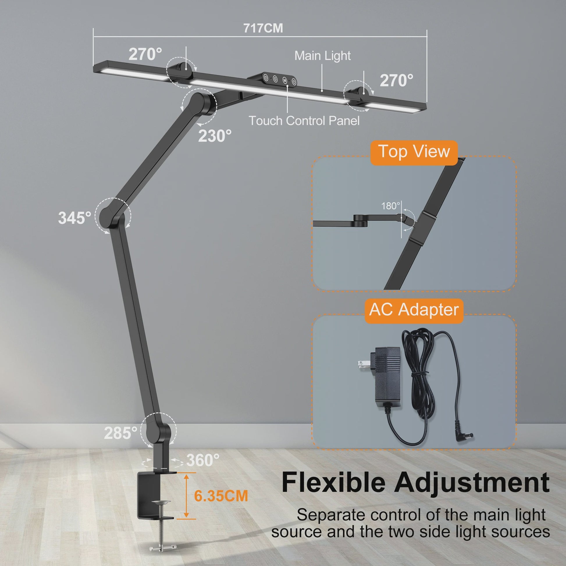 LED Bureaulamp met Klem - Flexibele Architect Lamp voor Kantoor met Sfeerverlichting & Automatisch Dimmen (24W)