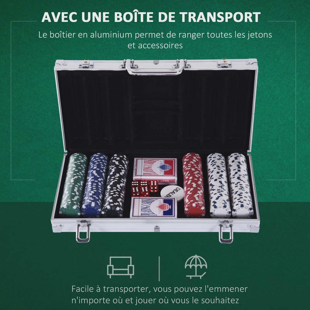 Complete Poker Set met 300 Chips, Kaarten en Aluminium Koffer