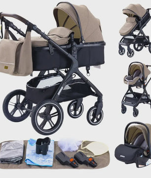 3-in-1 Multifunctionele Kinderwagen - Lichtgewicht en Compact met Babyzitje en Reiswieg