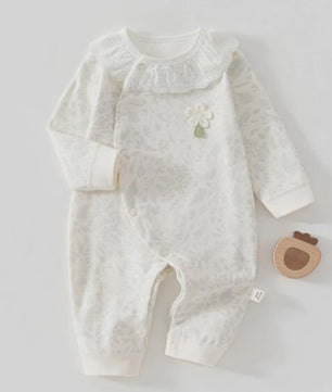 Schattige Baby Romper met Lange Mouwen - 100% Katoen, Bloemen & Panda Print