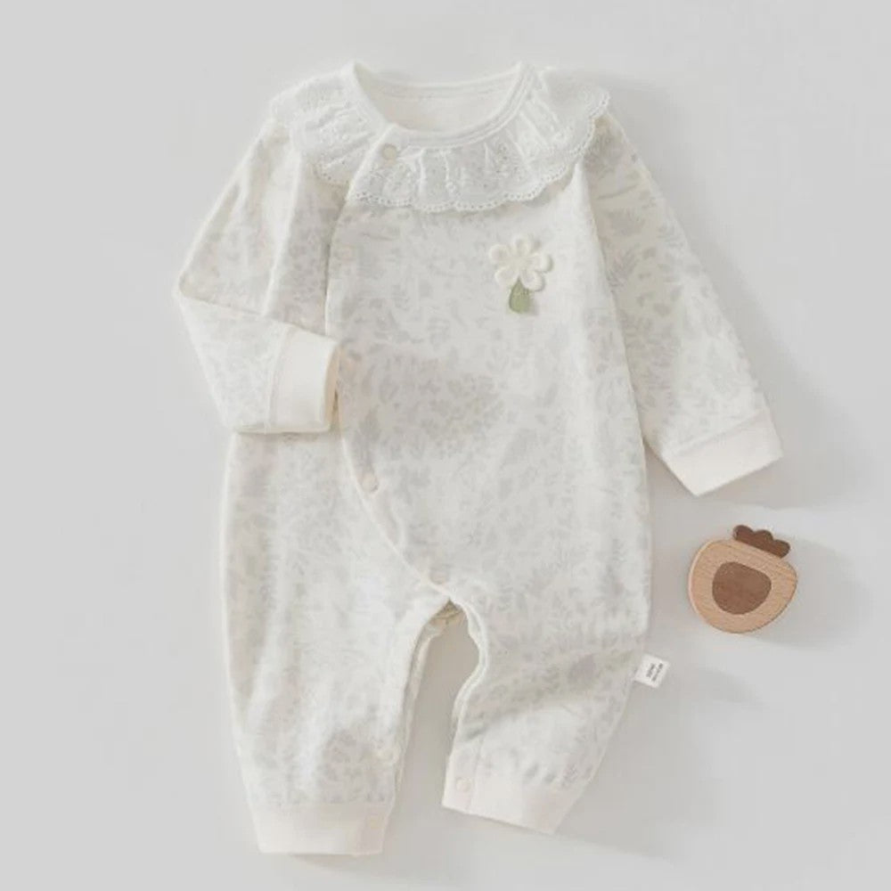 Schattige Baby Romper met Lange Mouwen - 100% Katoen, Bloemen & Panda Print
