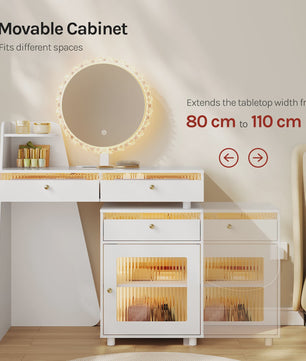 Moderne Kaptafel met LED Spiegel, 3 Lades en Verplaatsbaar Kastje - Wit