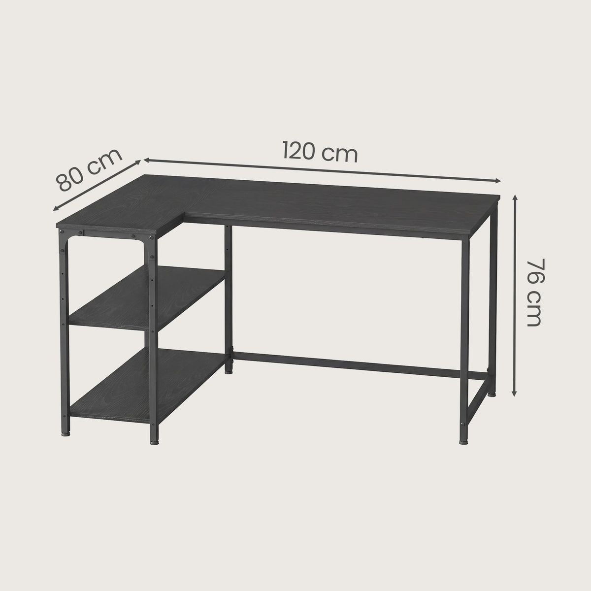 L-vormig Bureau met 3 Planken - 120 x 80 cm Hoekbureau voor Computer & Werk