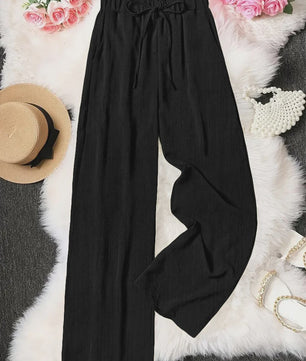Dames Wijde Pijp Broek met Hoge Taille en Trekkoord - Comfortabel & Stijlvol
