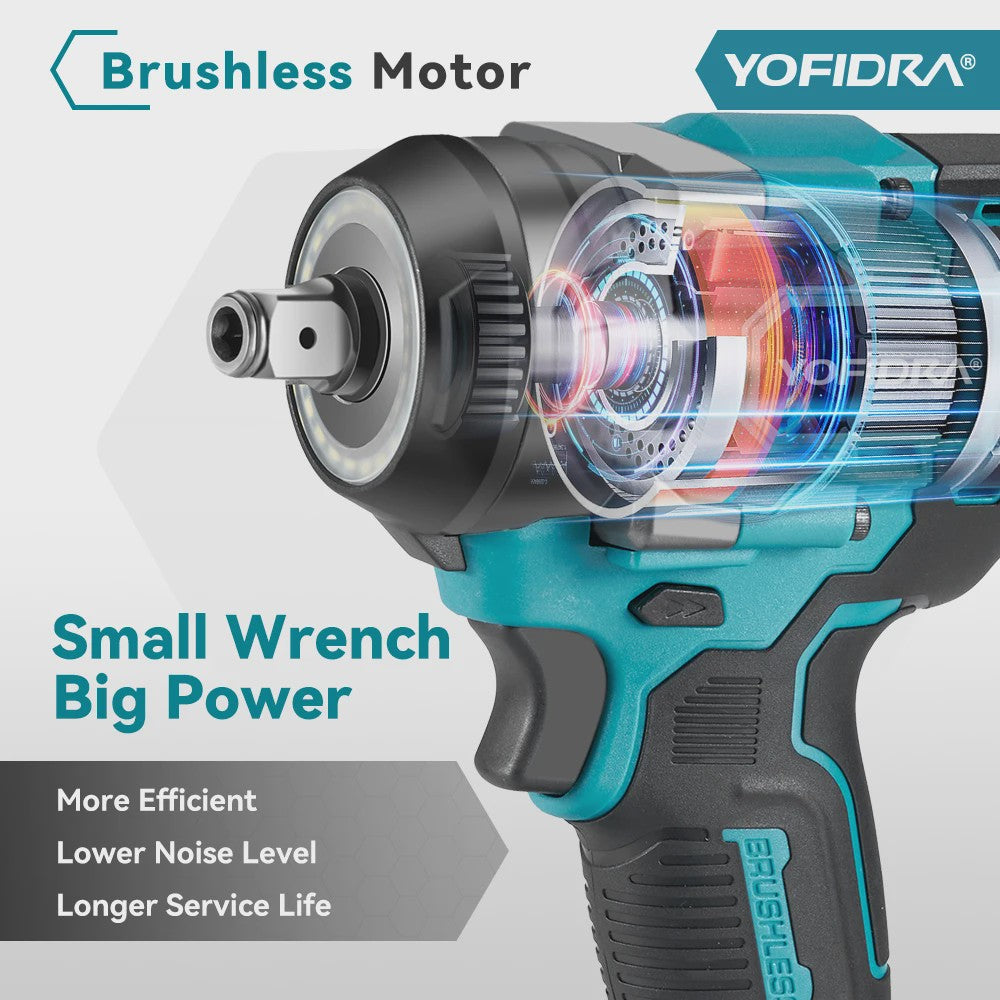 YOFIDRA Accu Klopboormachine 1200Nm Brushless - 5 Versnellingen, Draadloos, voor Makita 18V Accu
