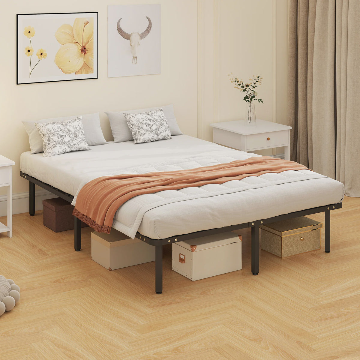 HOMCOM Bedframe 140x190 cm Zwart - Robuust, Ruimtebesparend & Makkelijk Montage