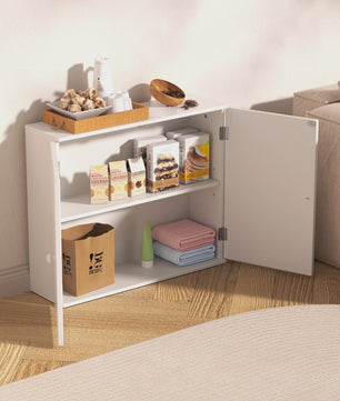 Houten Wandkast Badkamer met Dubbele Deuren - Wit - Ophangbaar & Vrijstaand - 60x50.3x15.2cm