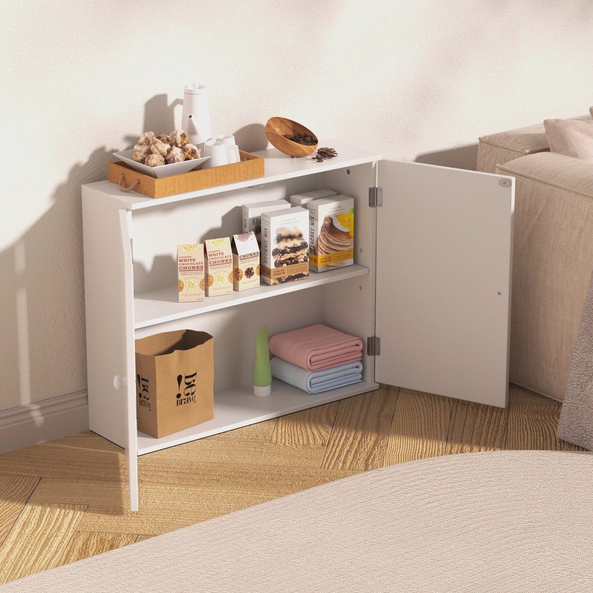 Houten Wandkast Badkamer met Dubbele Deuren - Wit - Ophangbaar & Vrijstaand - 60x50.3x15.2cm