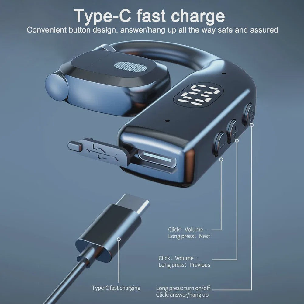 Draadloze Air Conduction Oordopjes met Bluetooth 5.3, LED Display & Noise Cancelling